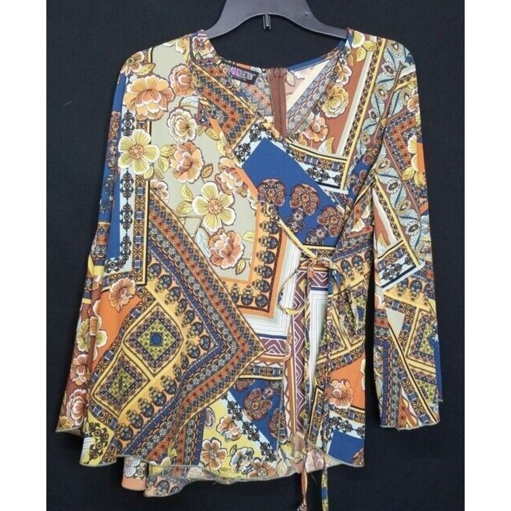 THE PYRAMID COLLECTION Floral Patchwork NWT Wrap Blouse Top Size XS